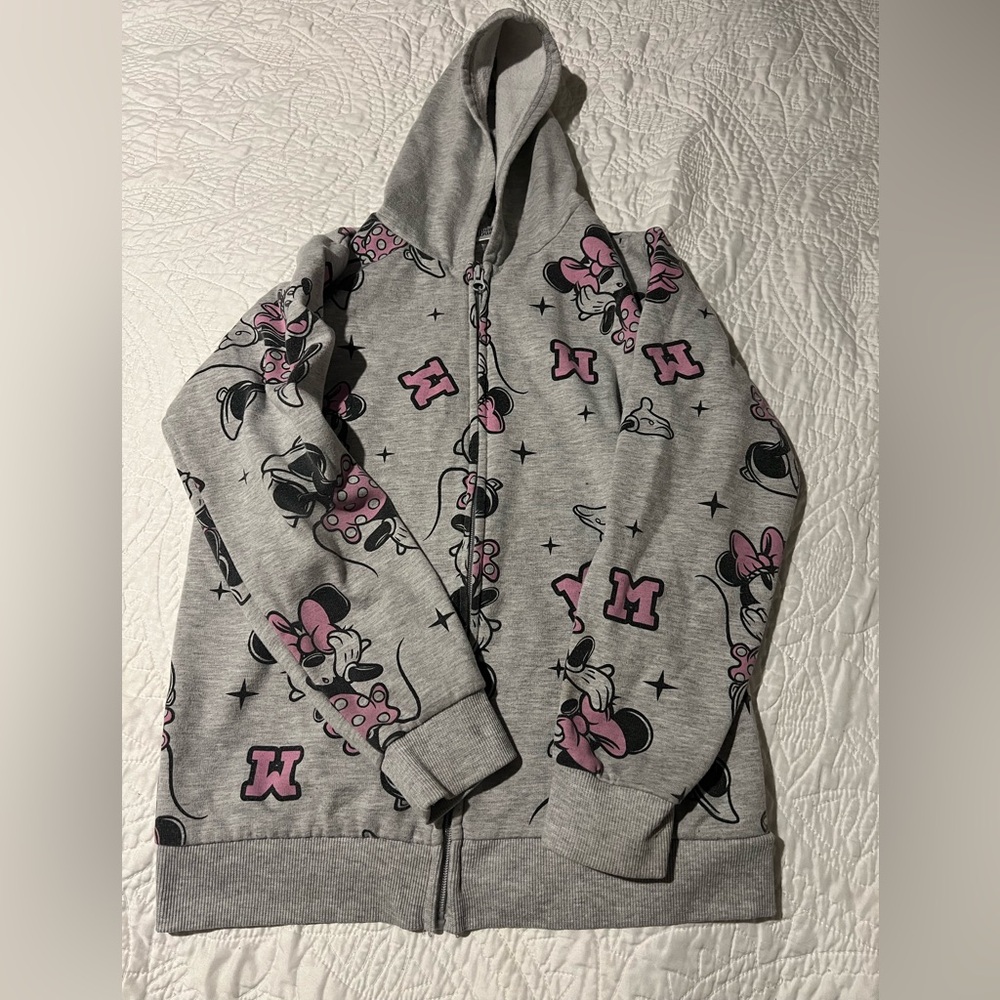 Disney Grey Zip-Up Hoodie with Pink Minnie Mouse Accents